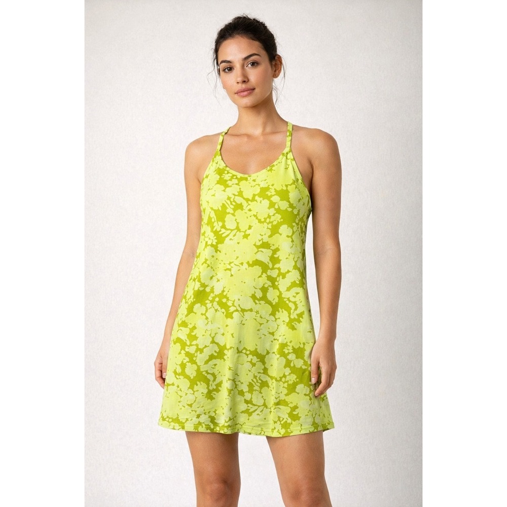 Outdoor Voices The Exercise Dress Women Sz M Hyper Green Floral Sporty Racerback